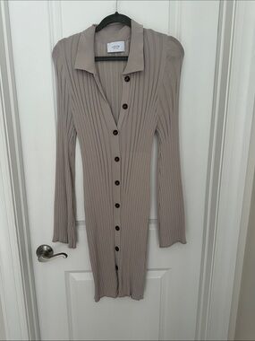 LÉGOE Heritage Taupe Ribbed Knit Shirt Dress | Collared Button-Up | XL Fit